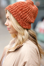 Load image into Gallery viewer, Rust Knit Velvet Chenille Fold Over Beanie

