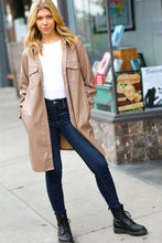 Load image into Gallery viewer, Dark Beige Veagan Leather Snap Button Shirt Jacket
