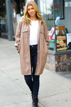 Load image into Gallery viewer, Dark Beige Veagan Leather Snap Button Shirt Jacket
