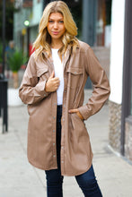 Load image into Gallery viewer, Dark Beige Veagan Leather Snap Button Shirt Jacket
