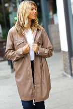 Load image into Gallery viewer, Dark Beige Veagan Leather Snap Button Shirt Jacket
