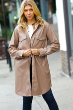 Load image into Gallery viewer, Dark Beige Veagan Leather Snap Button Shirt Jacket
