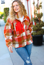 Load image into Gallery viewer, It&#39;s Your Best Rust &amp; Camel Plaid Sherpa Button Down Jacket

