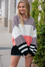 Load image into Gallery viewer, Slate V Neck Color Block Slouchy Knit Sweater
