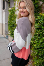 Load image into Gallery viewer, Slate V Neck Color Block Slouchy Knit Sweater
